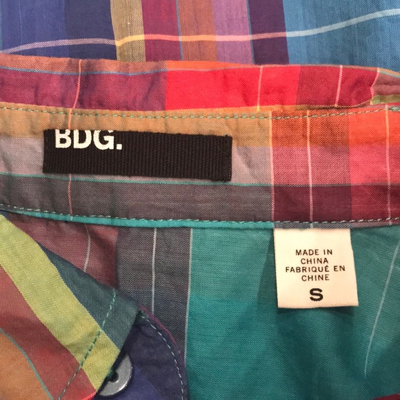 BDG Blue Plaid Rolled Sleeves Button Down Shirt - Picture 2 of 5